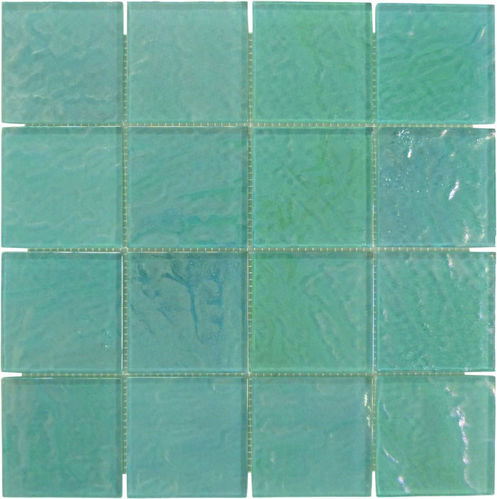 Piazza Green Textured 3x3 Iridescent Glass Tile Royal Tile & Stone