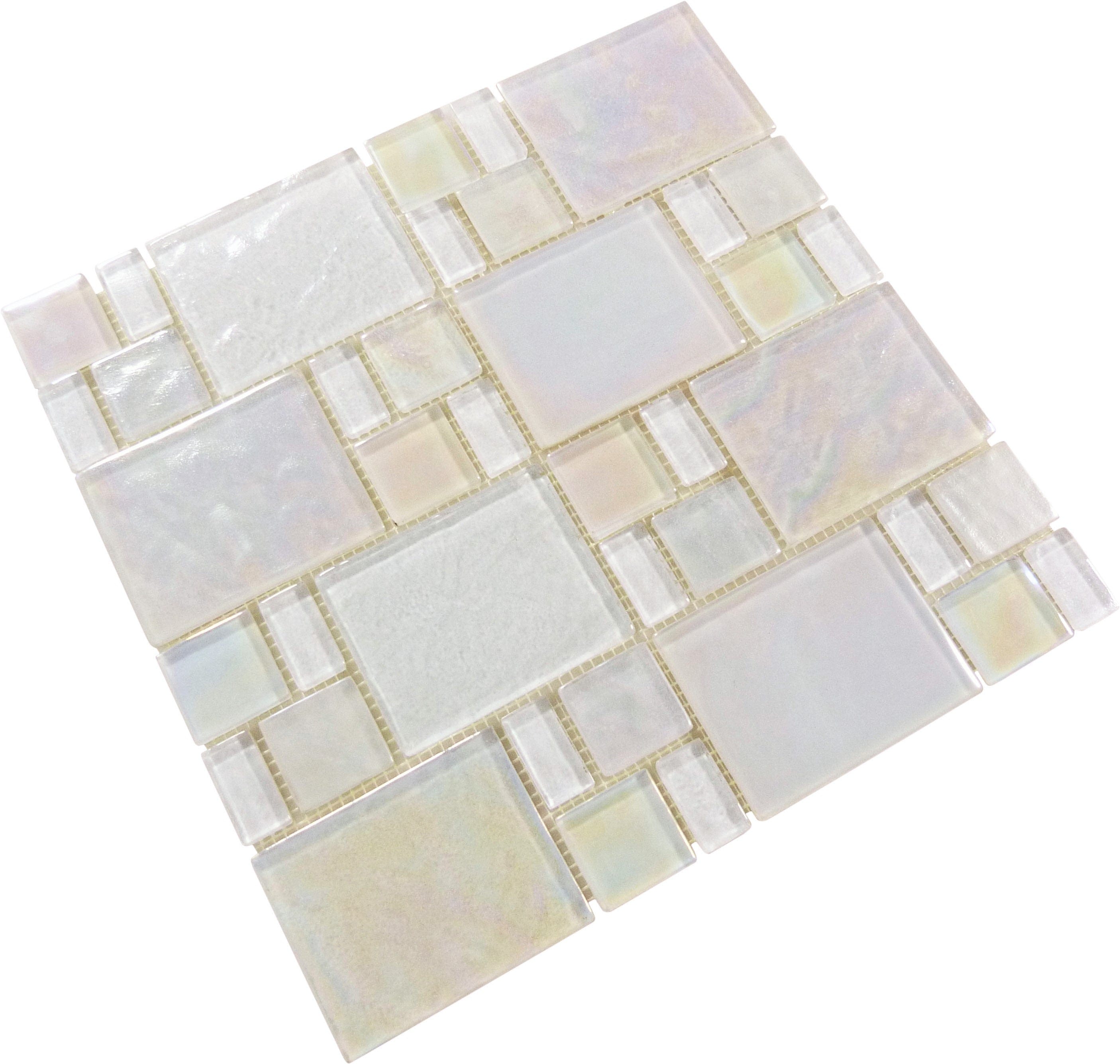 Piazza White Random Glossy & Iridescent Glass Tile Royal Tile & Stone