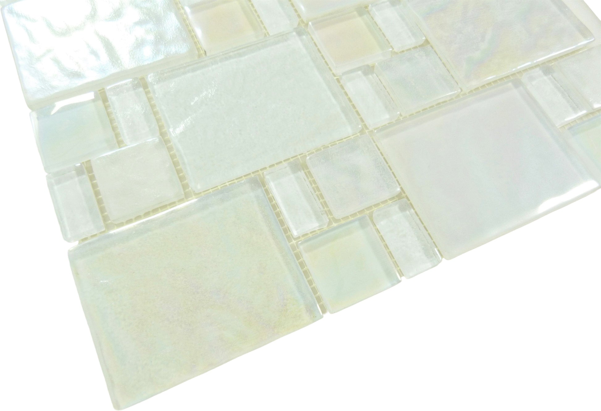 Piazza White Random Glossy & Iridescent Glass Tile Royal Tile & Stone