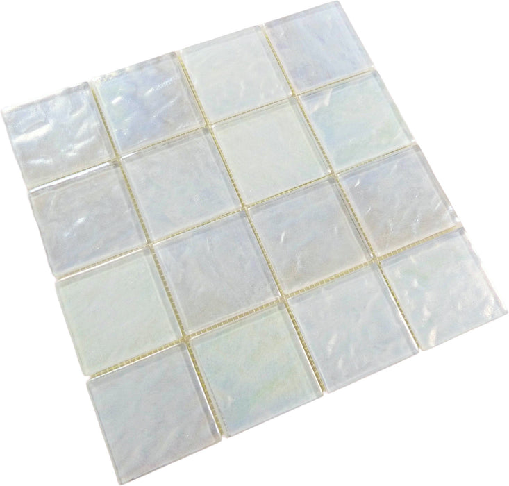 Piazza White Textured 3x3 Iridescent Glass Tile Royal Tile & Stone
