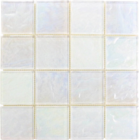 Piazza White Textured 3x3 Iridescent Glass Tile Royal Tile & Stone