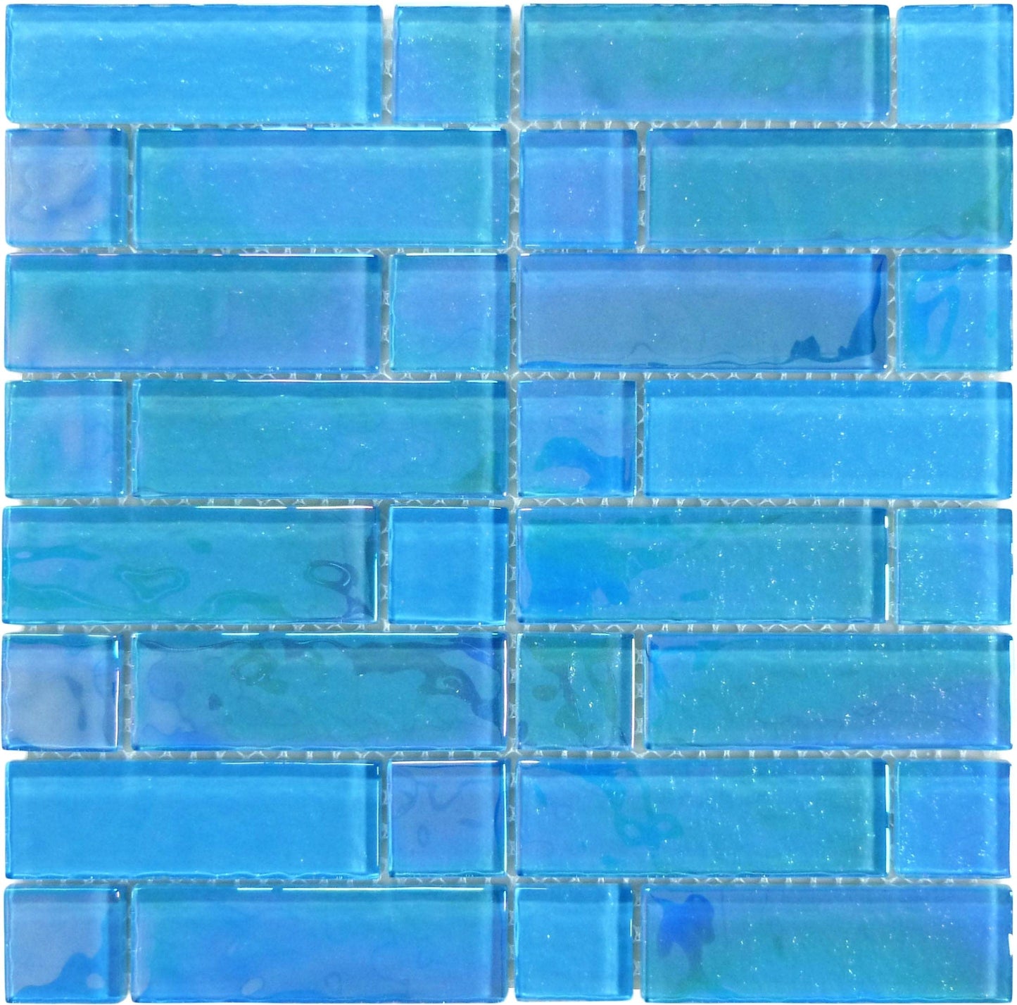 Stardust Aura Turquoise Multi linear Glossy & Iridescent Glass Tile Royal Tile & Stone