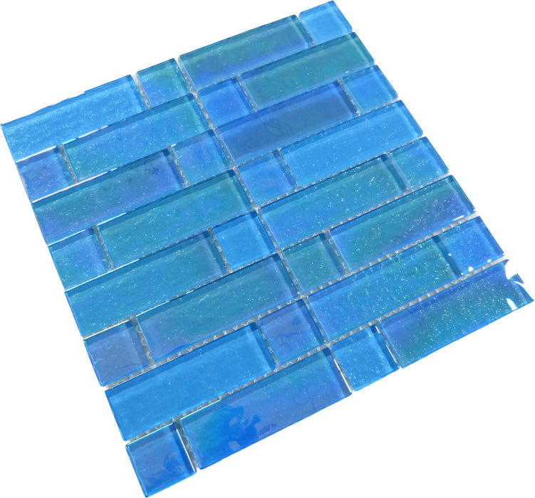 Stardust Aura Turquoise Multi linear Glossy & Iridescent Glass Tile Royal Tile & Stone