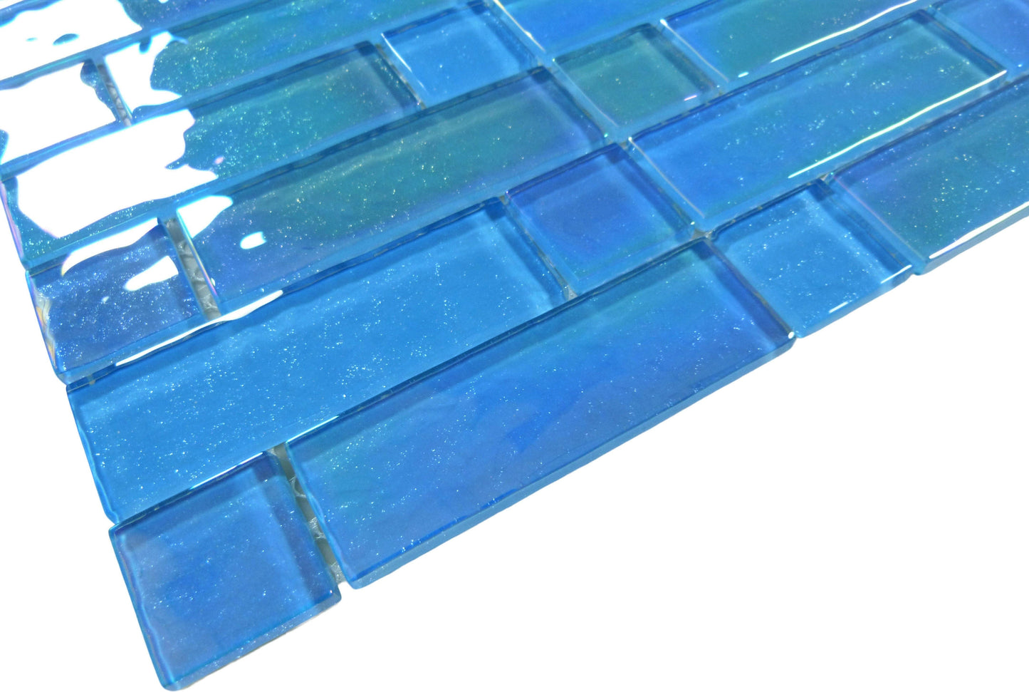 Stardust Aura Turquoise Multi linear Glossy & Iridescent Glass Tile Royal Tile & Stone