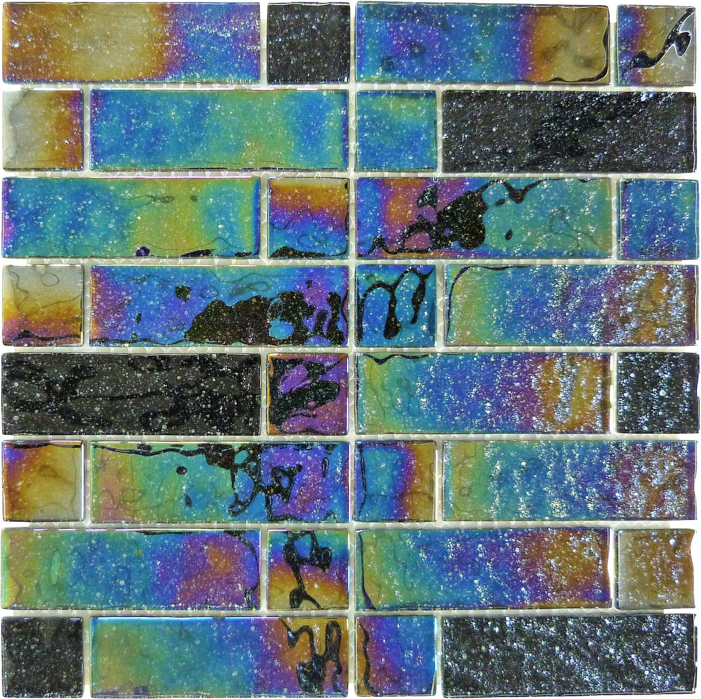 Stardust Galaxy Black Multi linear Glossy & Iridescent Glass Tile Royal Tile & Stone