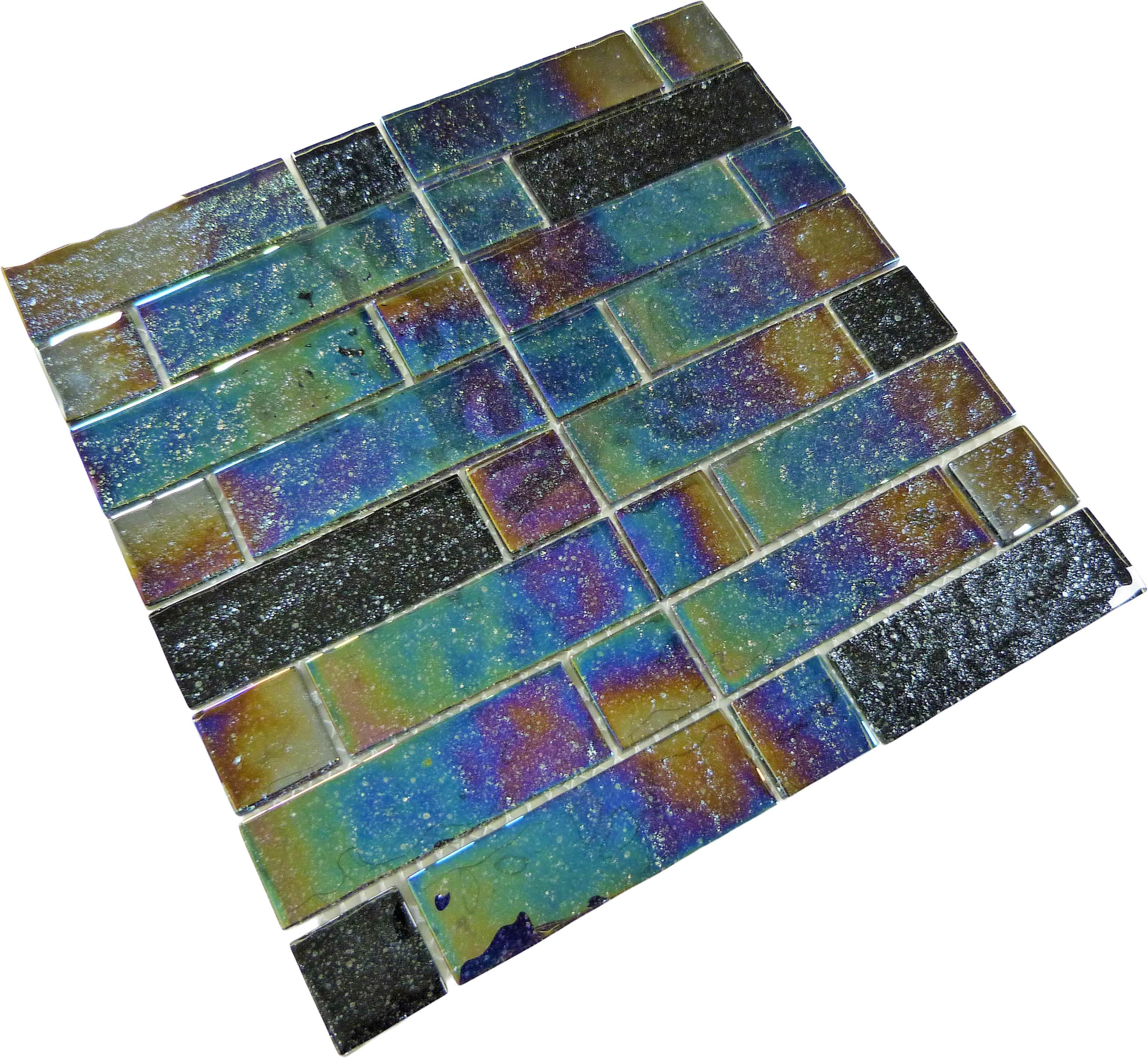 Stardust Galaxy Black Multi linear Glossy & Iridescent Glass Tile Royal Tile & Stone