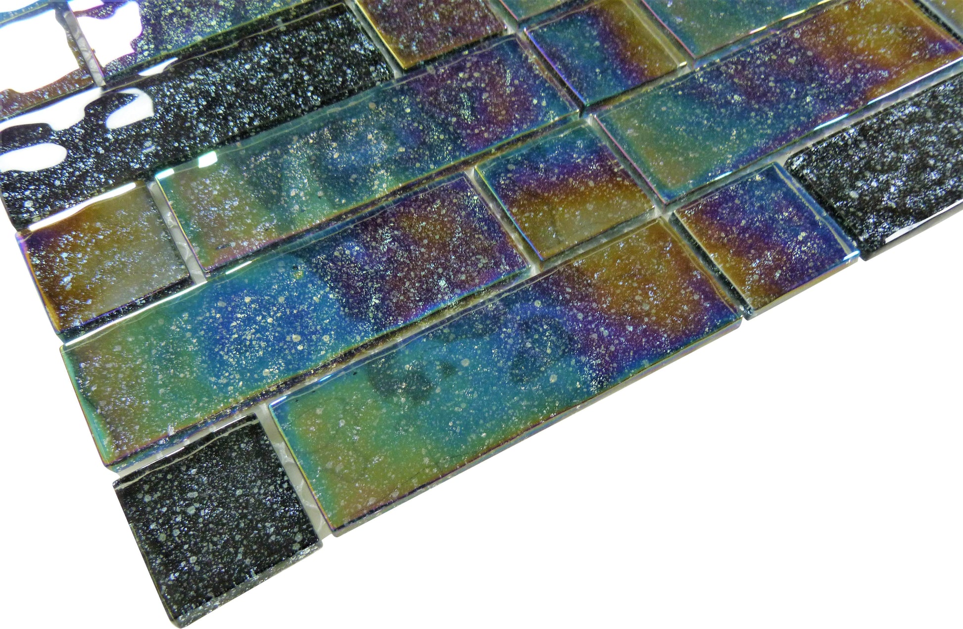 Stardust Galaxy Black Multi linear Glossy & Iridescent Glass Tile Royal Tile & Stone