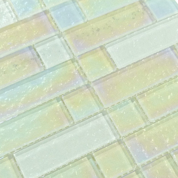 Stardust Milky Way White Multi linear Glossy & Iridescent Glass Tile Royal Tile & Stone