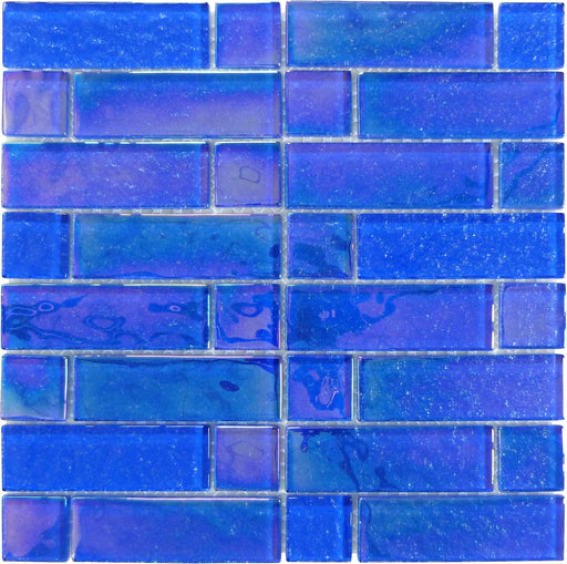 Stardust Tropic Blue Multi linear Glossy & Iridescent Glass Tile Royal Tile & Stone