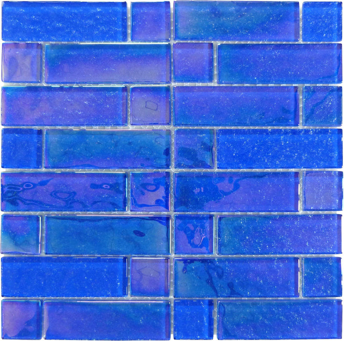 Stardust Tropic Blue Multi linear Glossy & Iridescent Glass Tile Royal Tile & Stone