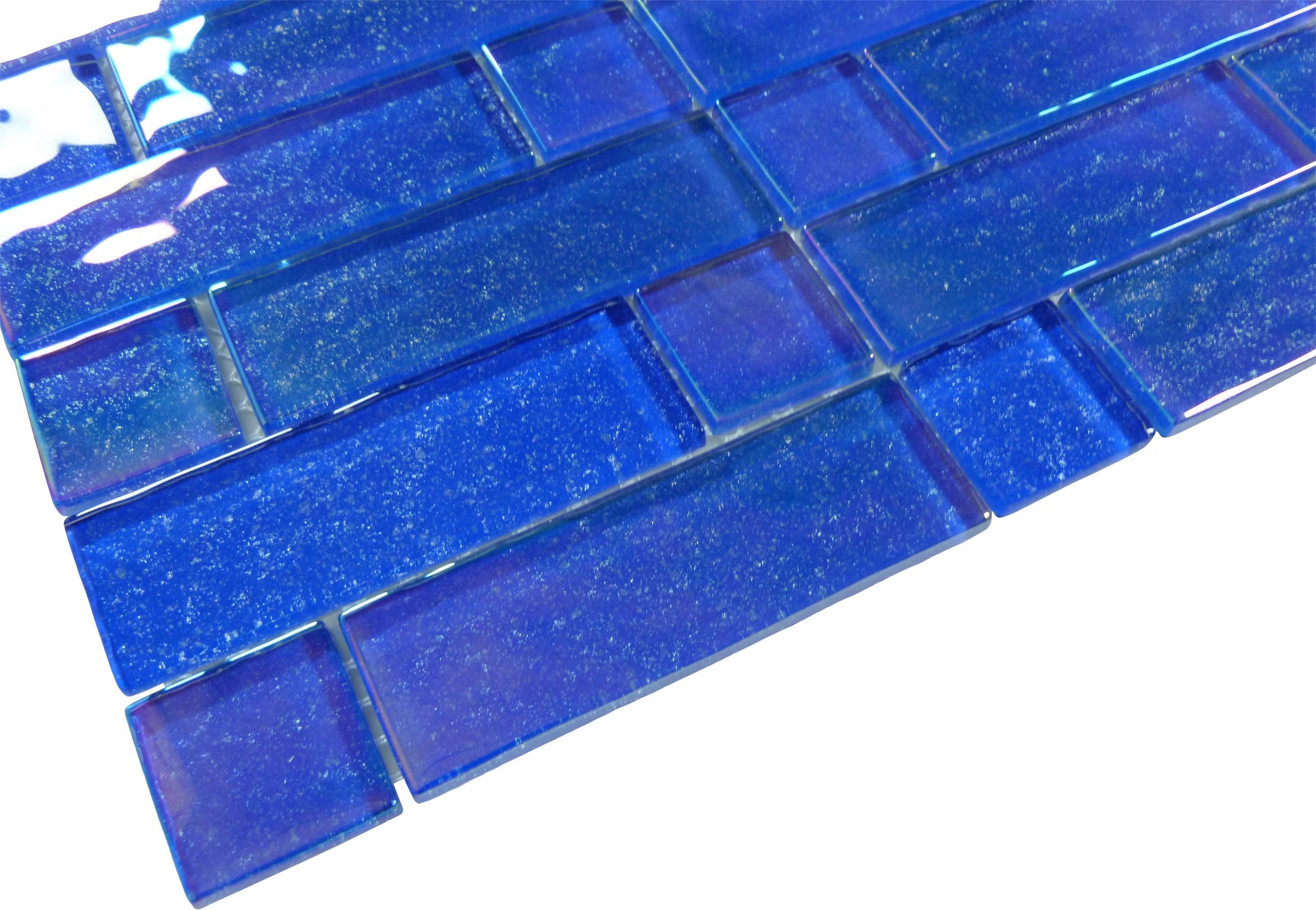 Stardust Tropic Blue Multi linear Glossy & Iridescent Glass Tile Royal Tile & Stone