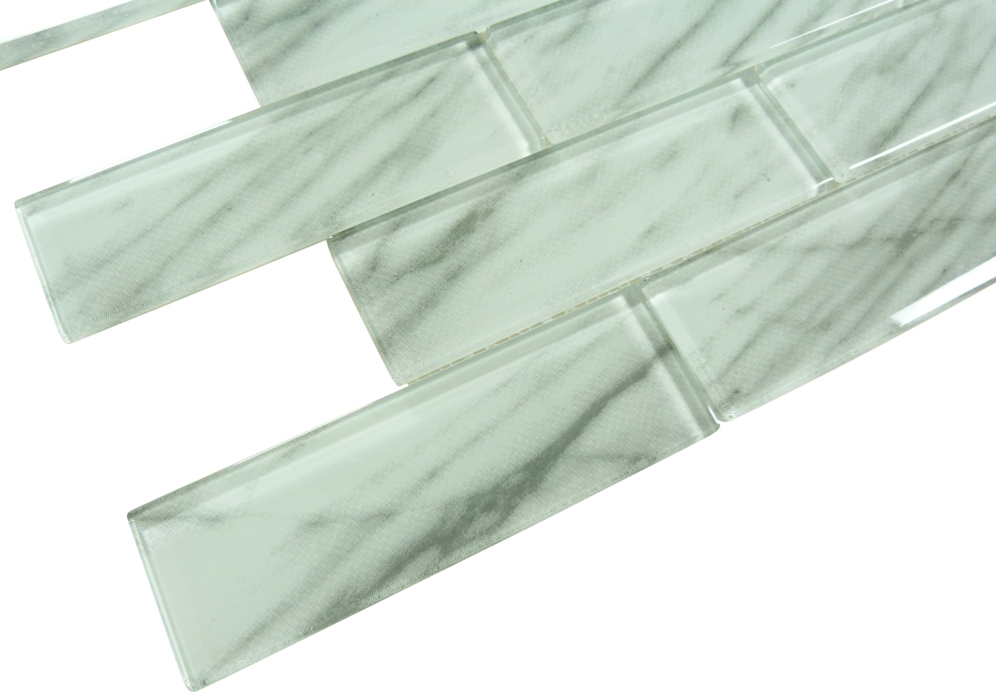 Subway Light Calacata White 2x6 Glossy Glass Tile Royal Tile & Stone