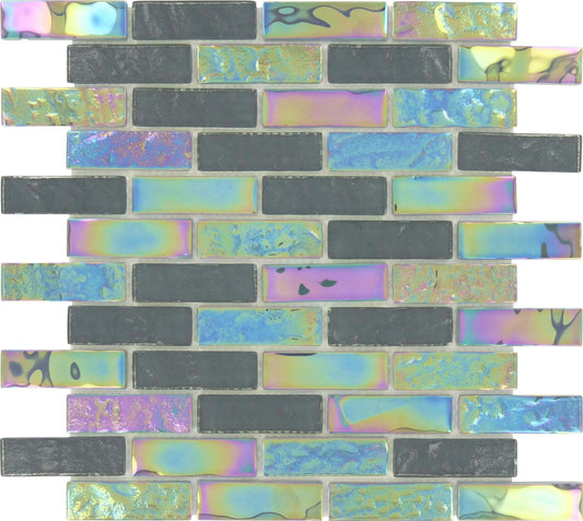 Thunder Grey 1" x 3" Glossy & Iridescent Glass Pool Tile Royal Tile & Stone