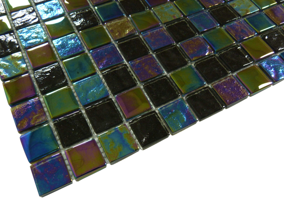 Treasure Blackstone Black 1" x 1" Glossy & Iridescent Glass Pool Tile Royal Tile & Stone