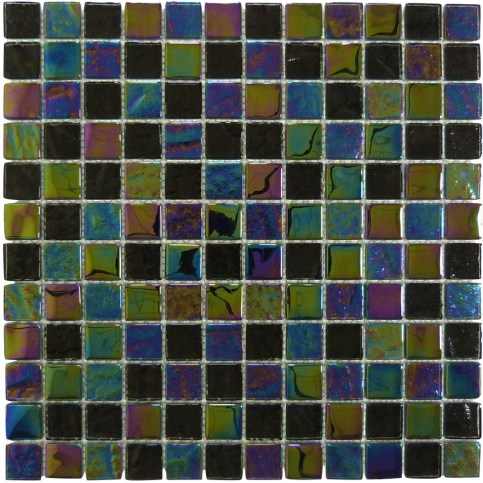 Treasure Blackstone Black 1" x 1" Glossy & Iridescent Glass Pool Tile Royal Tile & Stone
