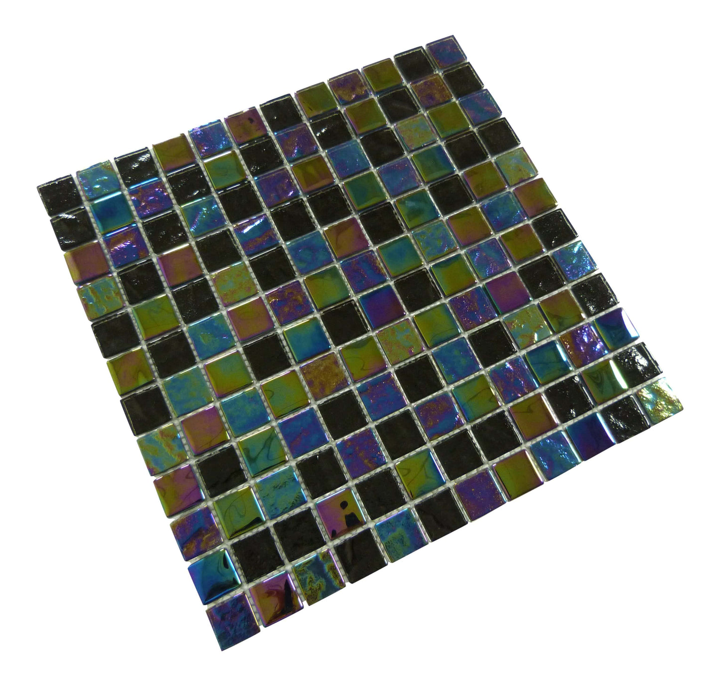 Treasure Blackstone Black 1" x 1" Glossy & Iridescent Glass Pool Tile Royal Tile & Stone