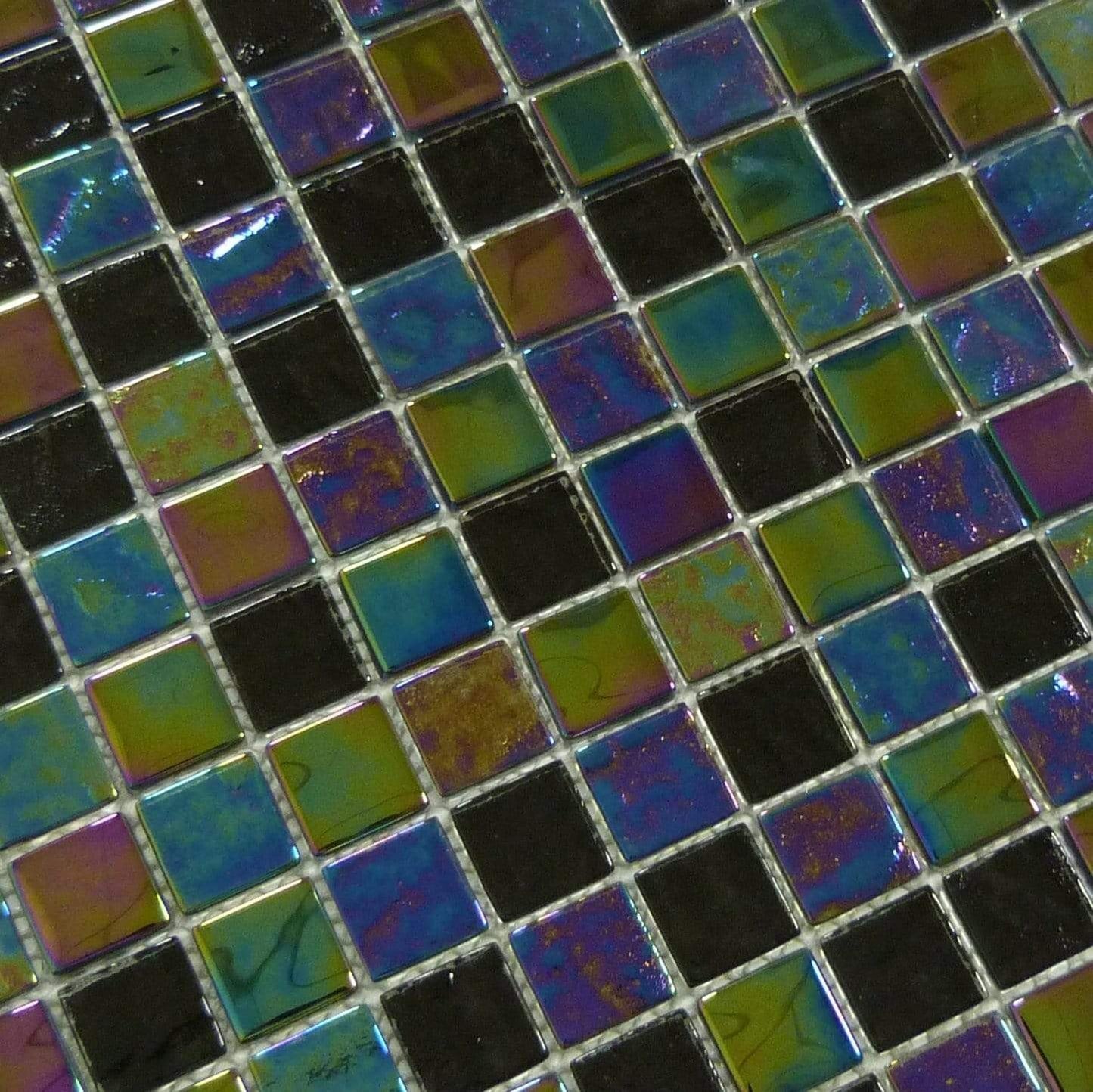 Treasure Blackstone Black 1" x 1" Glossy & Iridescent Glass Pool Tile Royal Tile & Stone