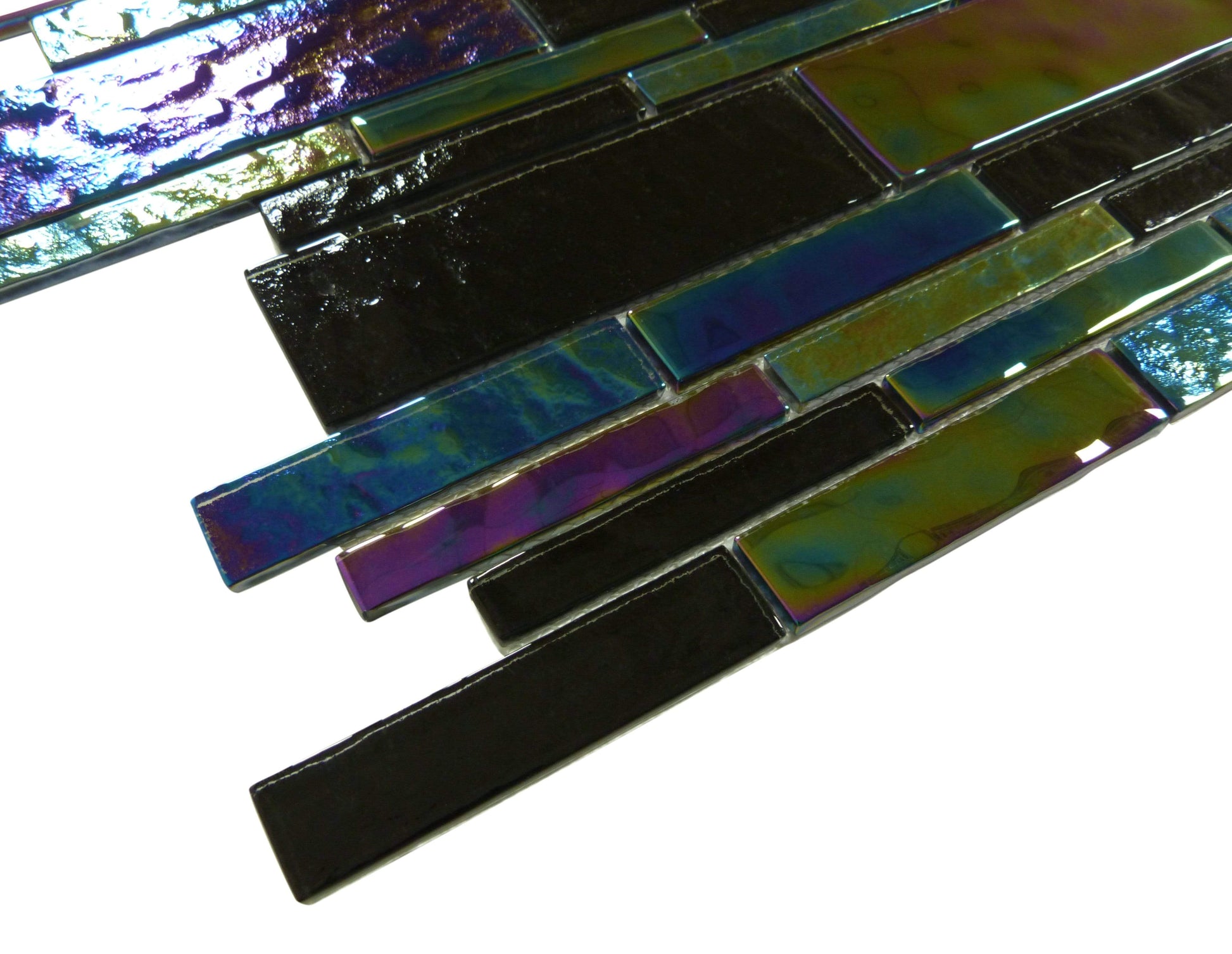 Treasure Blackstone Black Linear Glossy & Iridescent Glass Pool Tile Royal Tile & Stone