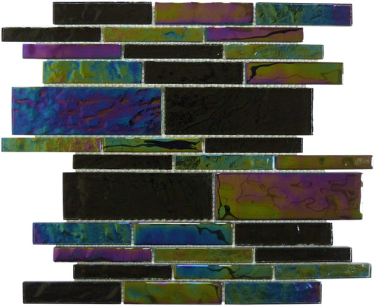 Treasure Blackstone Black Linear Glossy & Iridescent Glass Pool Tile Royal Tile & Stone