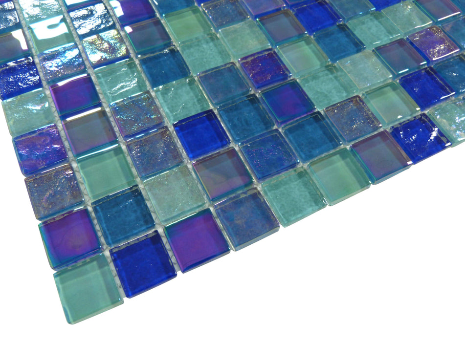 Treasure Blendstone Blue 1" x 1" Glossy & Iridescent Glass Pool Tile Royal Tile & Stone