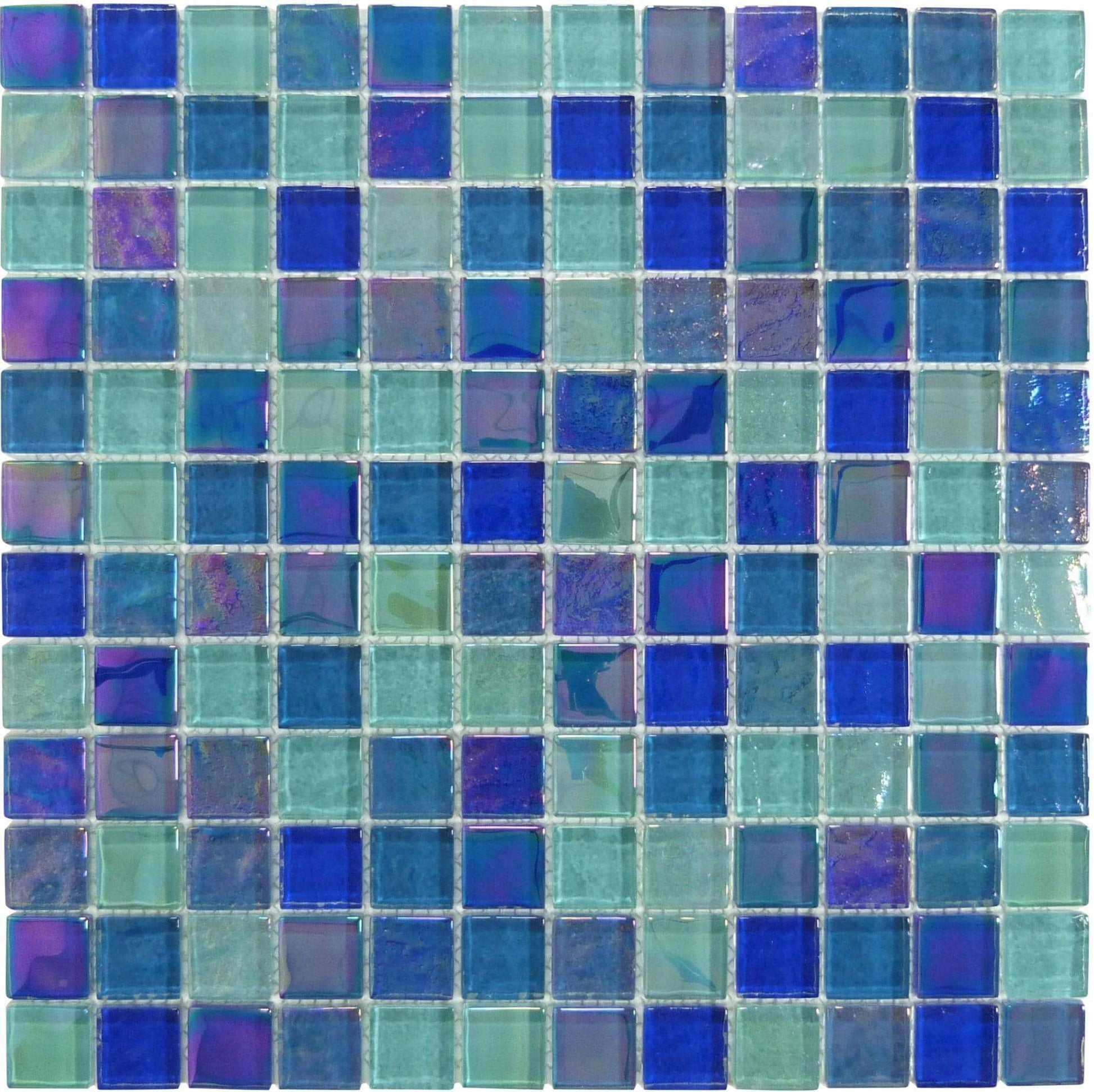 Treasure Blendstone Blue 1" x 1" Glossy & Iridescent Glass Pool Tile Royal Tile & Stone