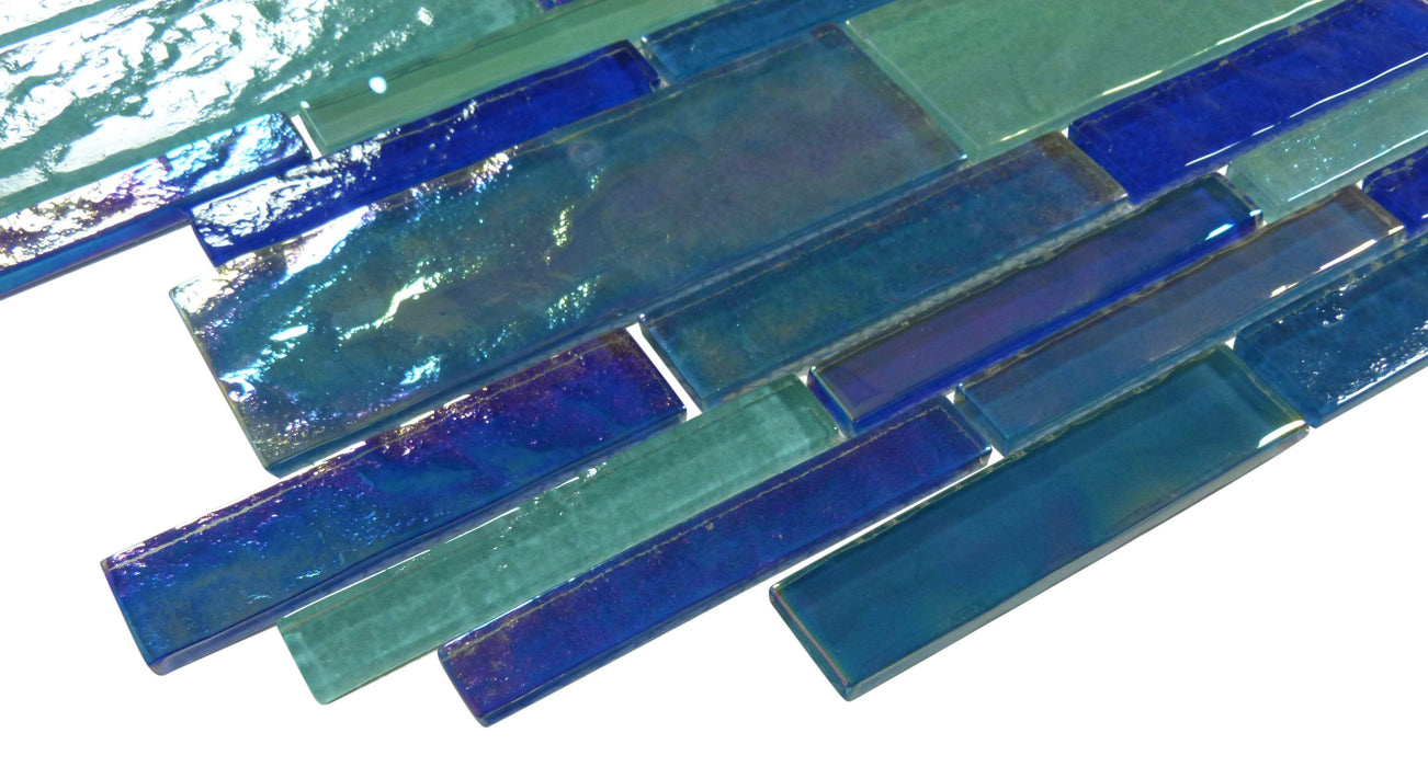 Treasure Blendstone Blue Linear Glossy & Iridescent Glass Pool Tile Royal Tile & Stone