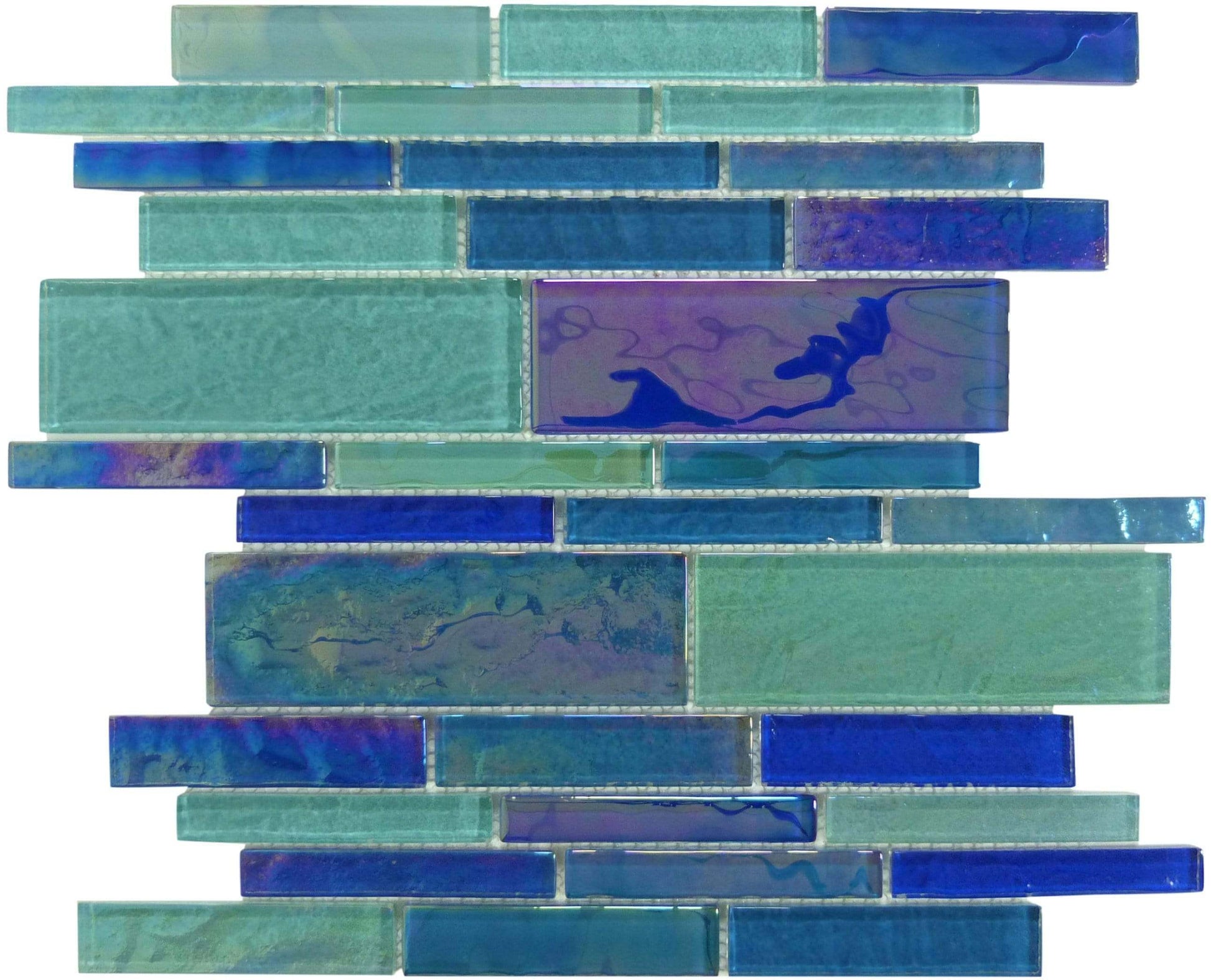 Treasure Blendstone Blue Linear Glossy & Iridescent Glass Pool Tile Royal Tile & Stone