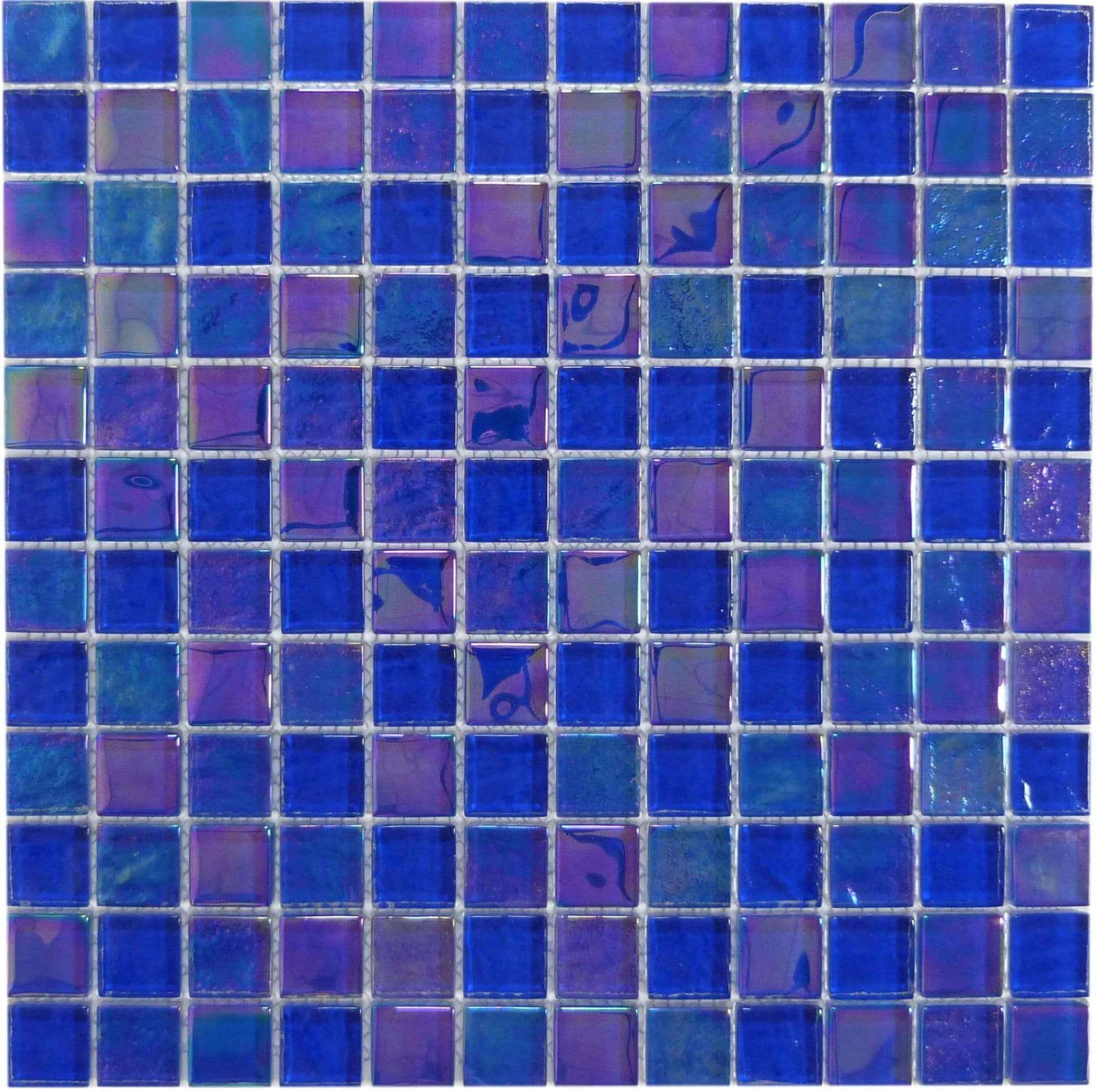 Treasure Cobaltstone Blue 1" x 1" Glossy & Iridescent Glass Pool Tile Royal Tile & Stone