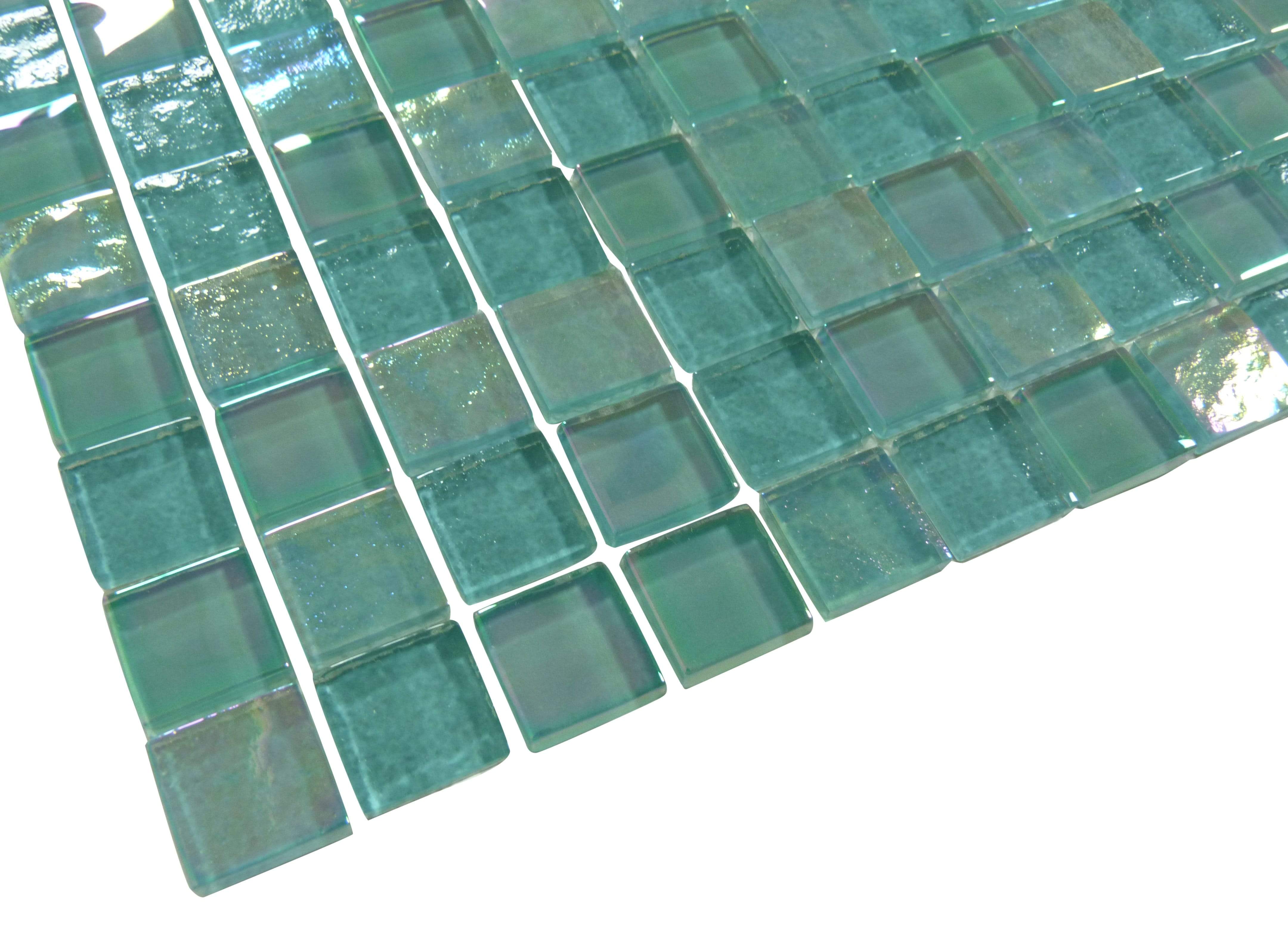 Treasure Greenstone Green 1" x 1" Glossy & Iridescent Glass Pool Tile Royal Tile & Stone