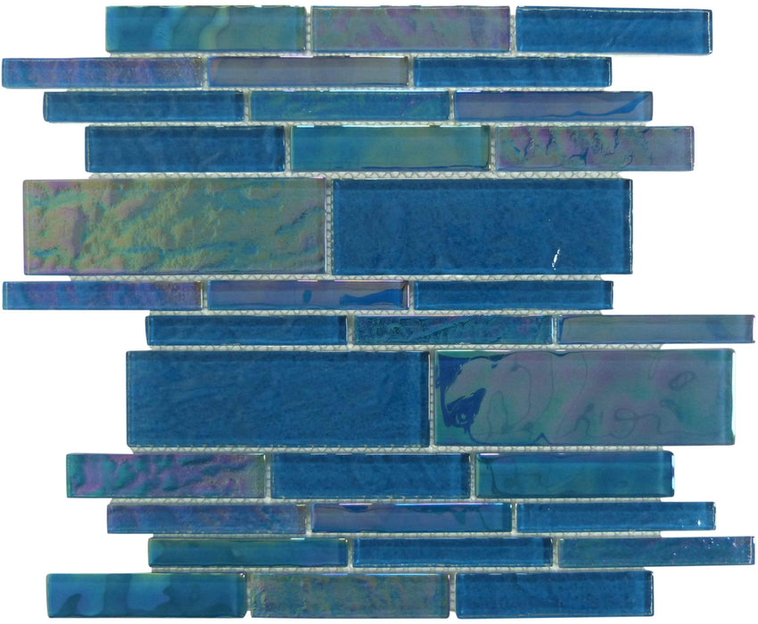 Treasure Topazstone Blue Linear Glossy & Iridescent Glass Pool Tile Royal Tile & Stone