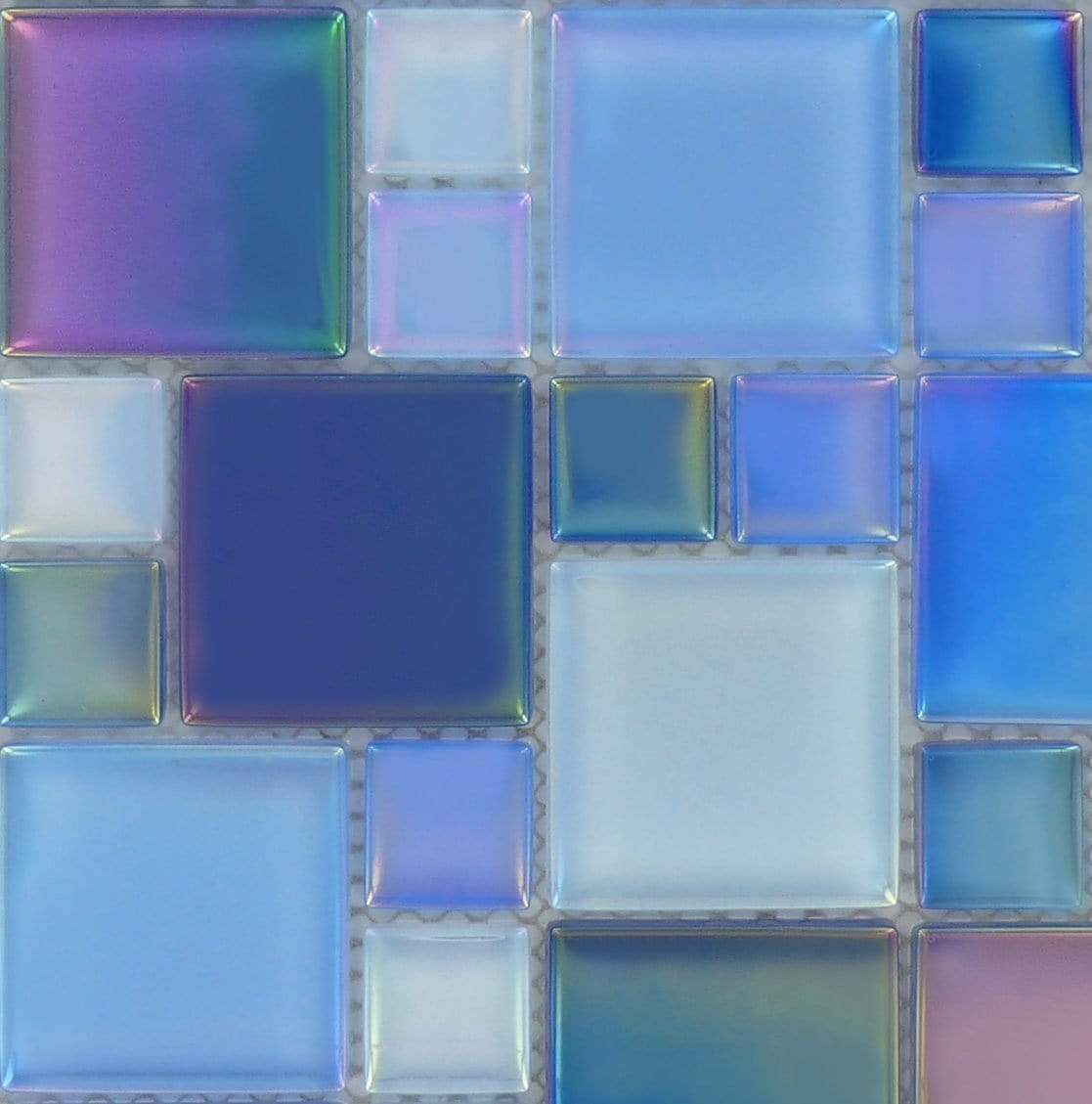 Marine Squares Blue Glossy & Iridescent Glass Pool Tiles Royal Tile & Stone