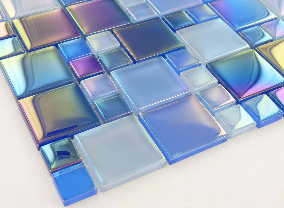 Marine Squares Blue Glossy & Iridescent Glass Pool Tiles Royal Tile & Stone