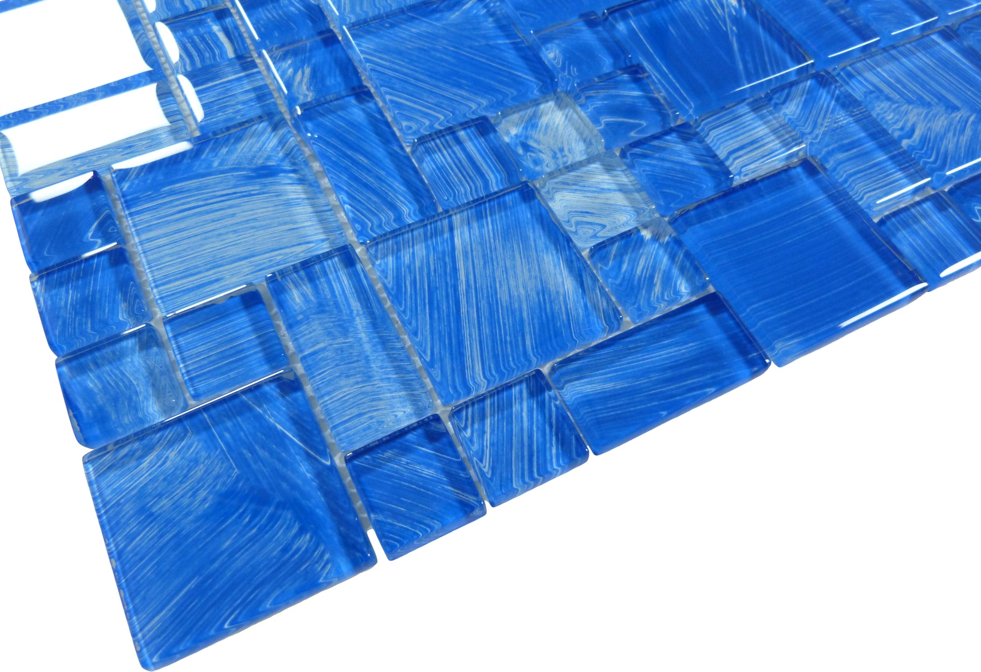 Watercolors Light Blue Random Glossy Glass Tile Royal Tile & Stone