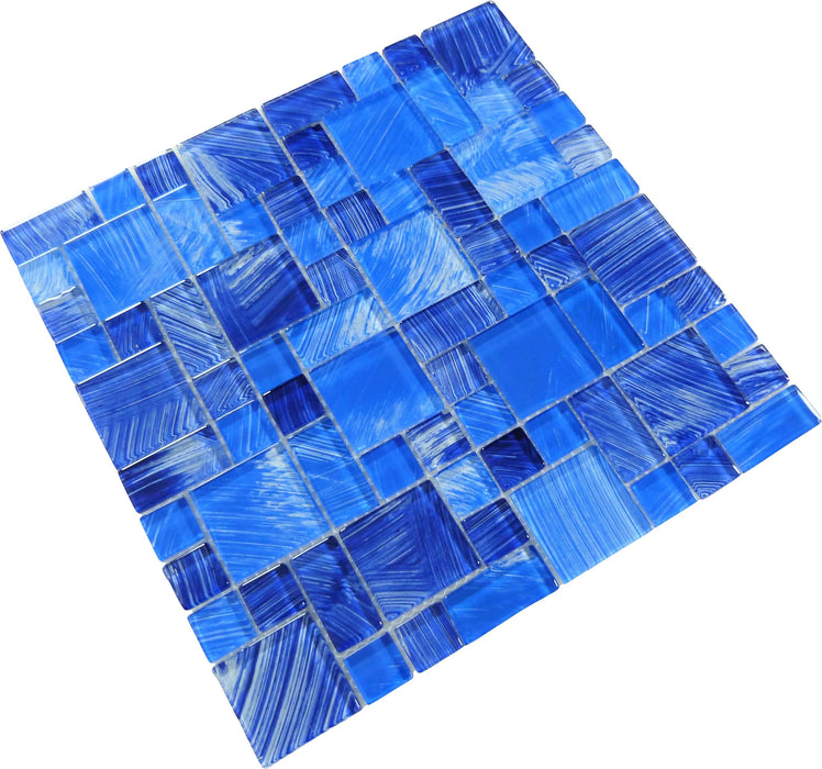Watercolors Mix Blue Random Glossy Glass Tile Royal Tile & Stone