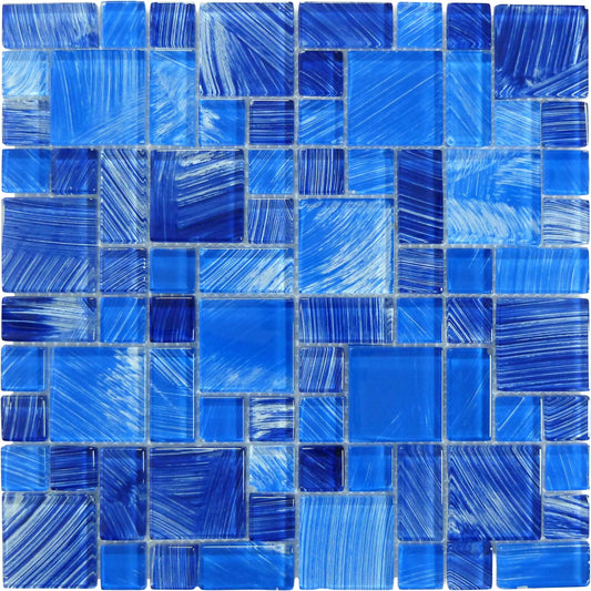 Watercolors Mix Blue Random Glossy Glass Tile Royal Tile & Stone