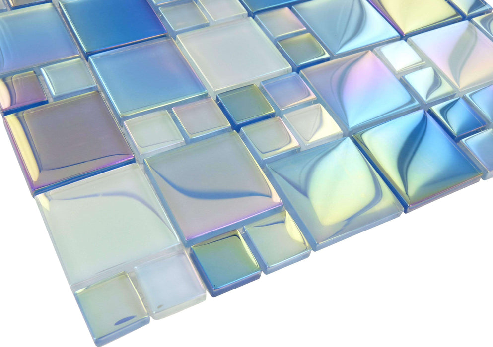 Waves Squares Aqua Glossy & Iridescent Glass Pool Tiles Royal Tile & Stone