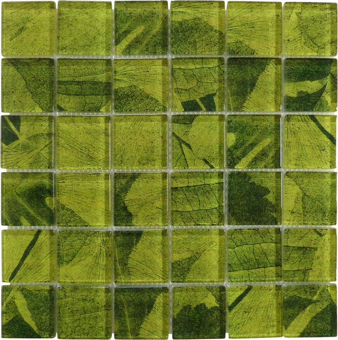 Leaf Green 2'' x 2'' Glossy Glass Tile Tuscan Glass
