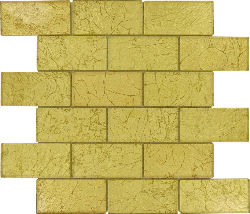 Gold Foil 2'' x 4'' Glossy Glass Tile Tuscan Glass