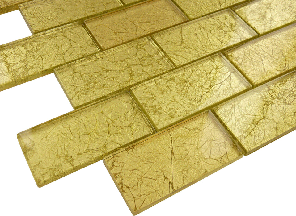 Gold Foil 2'' x 4'' Glossy Glass Tile Tuscan Glass