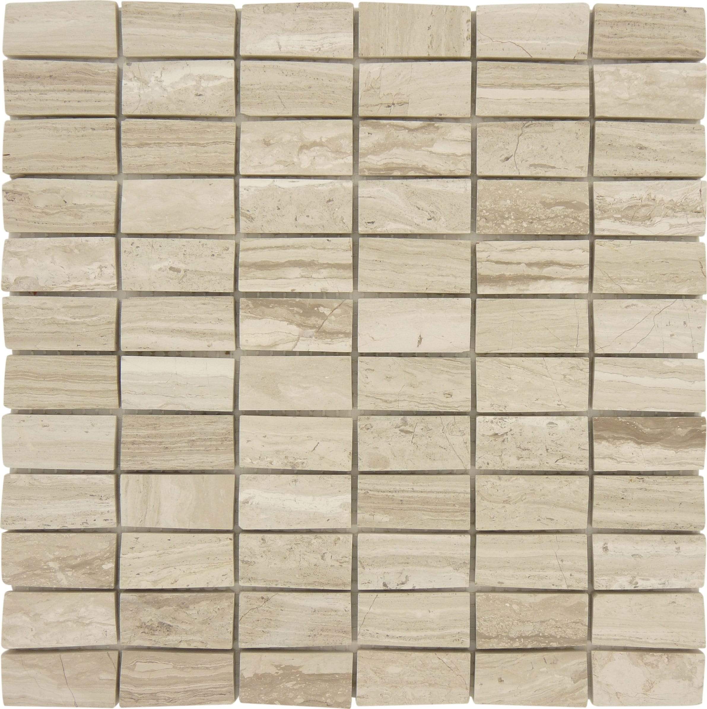 Beige 3D Stacked Rectangle Polished Stone Tile Tuscan Glass