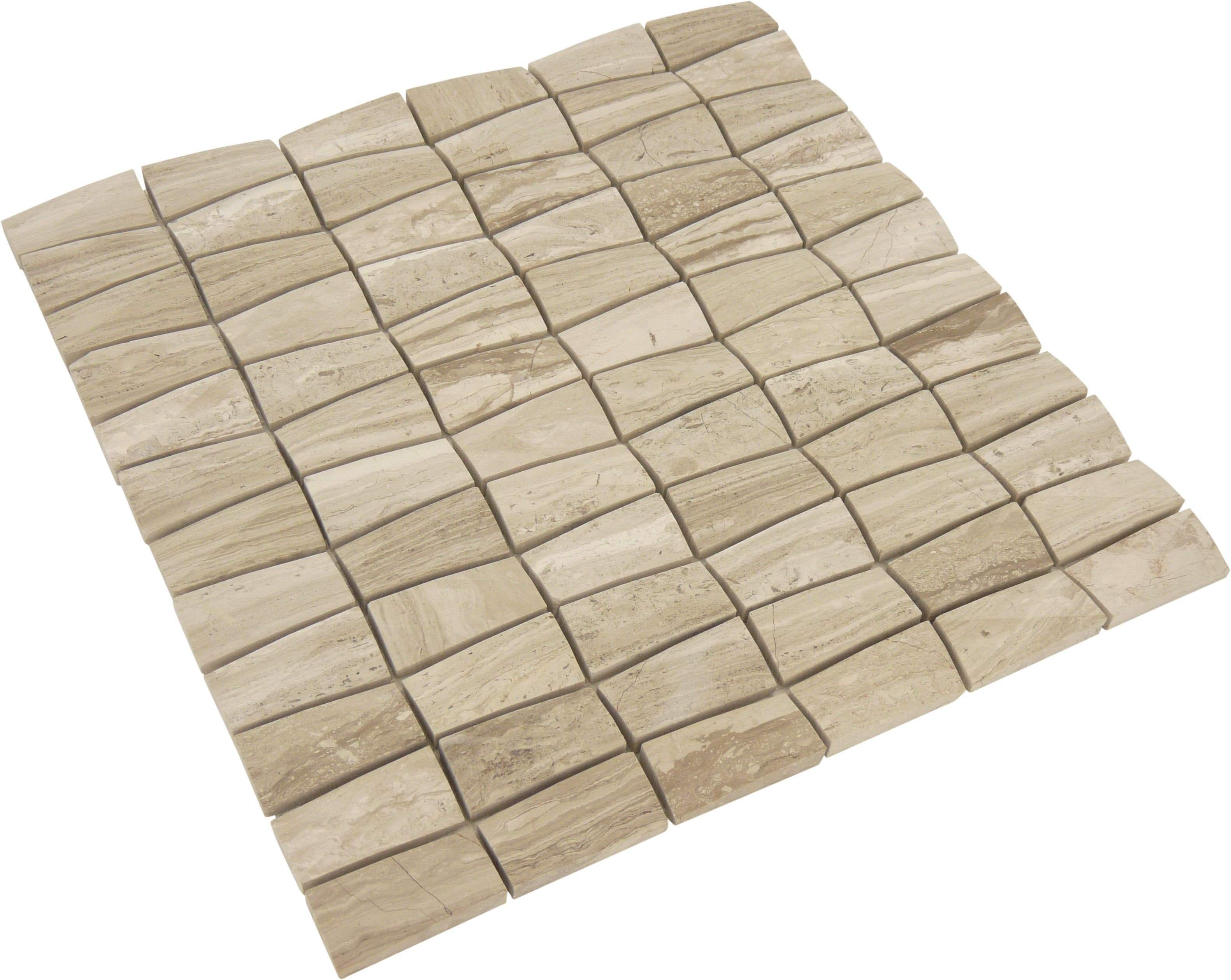 Beige 3D Stacked Rectangle Polished Stone Tile Tuscan Glass