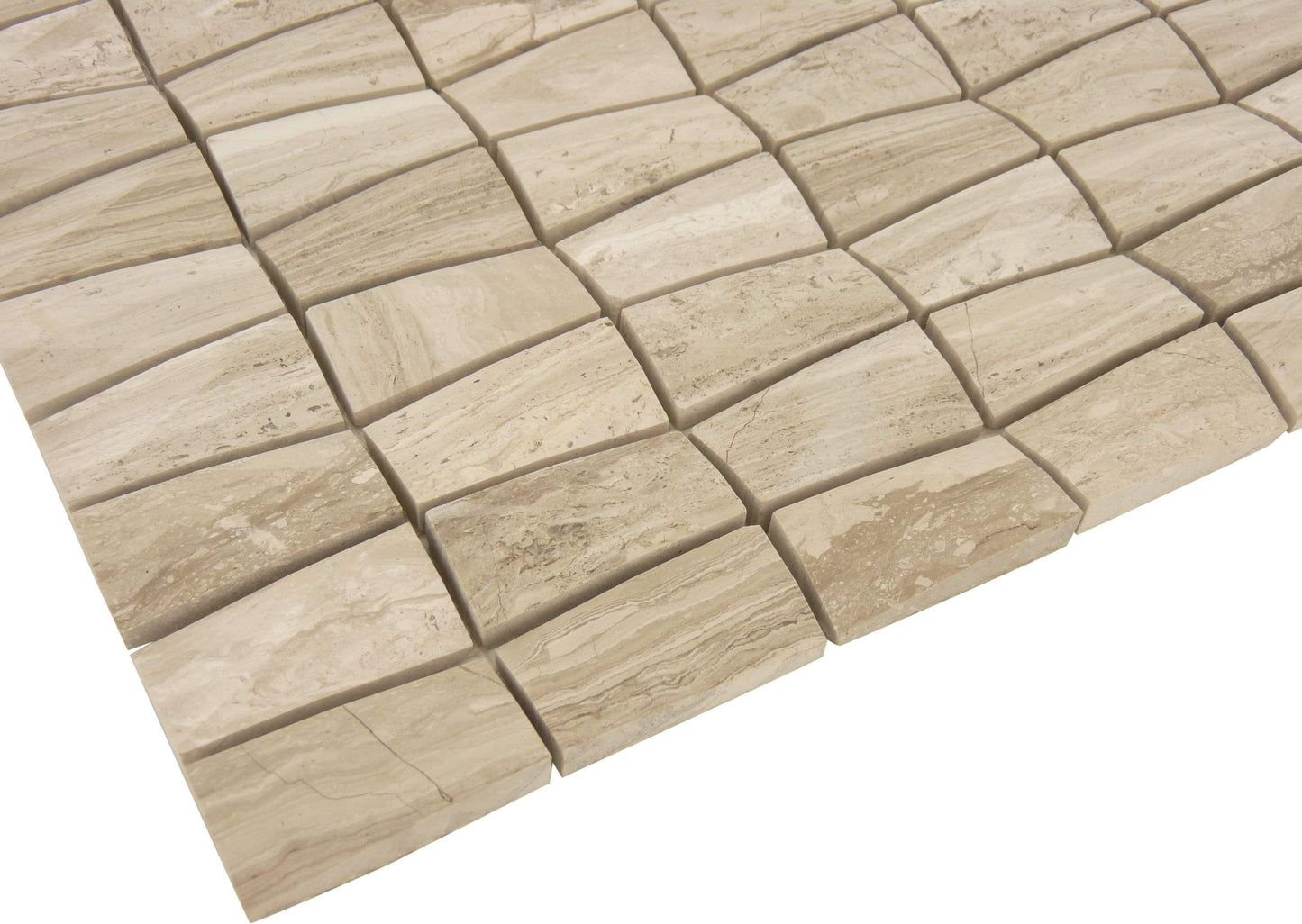 Beige 3D Stacked Rectangle Polished Stone Tile Tuscan Glass