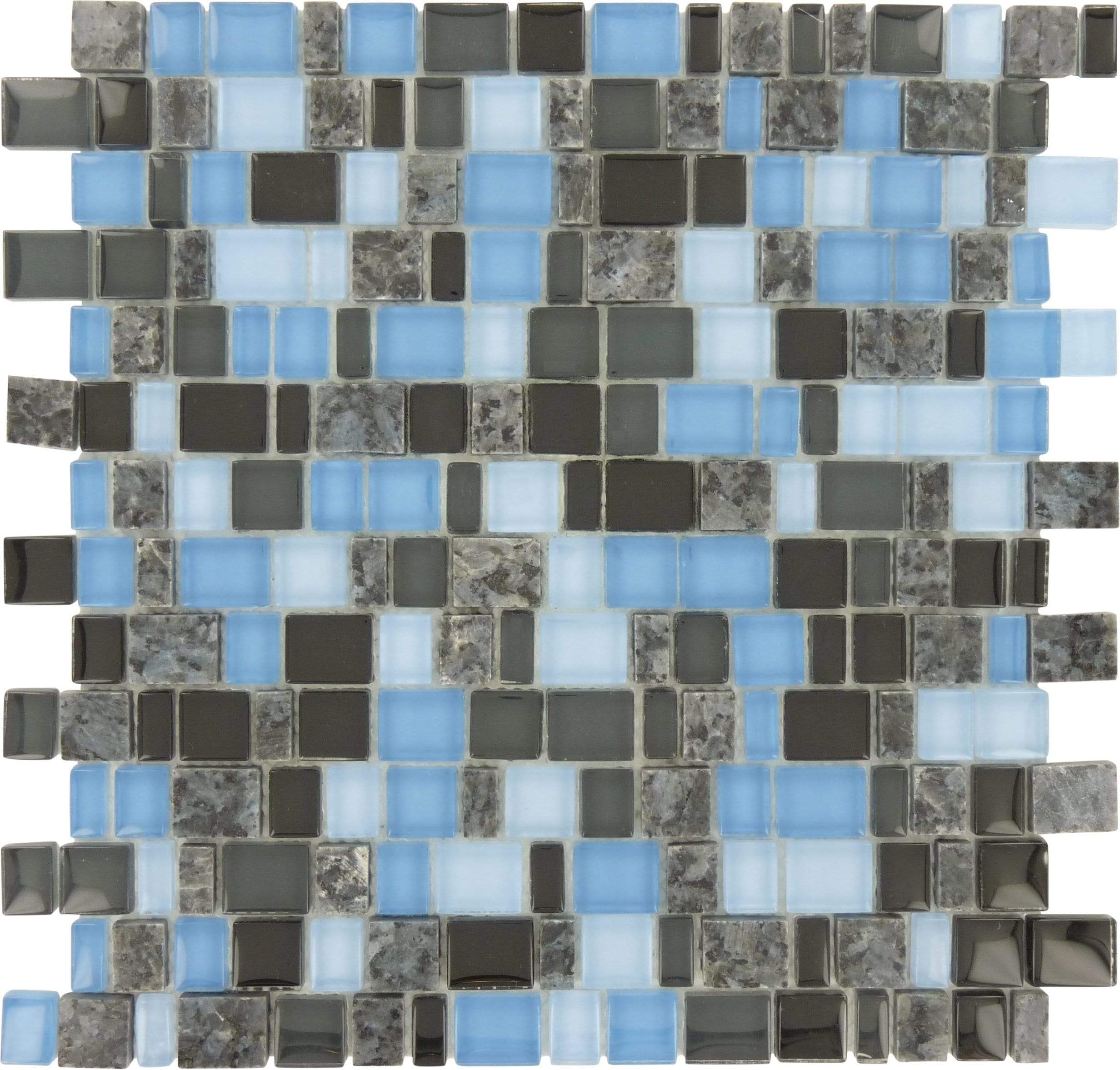 Blue Sequence Mini Random Brick Glass and Stone Tile Tuscan Glass