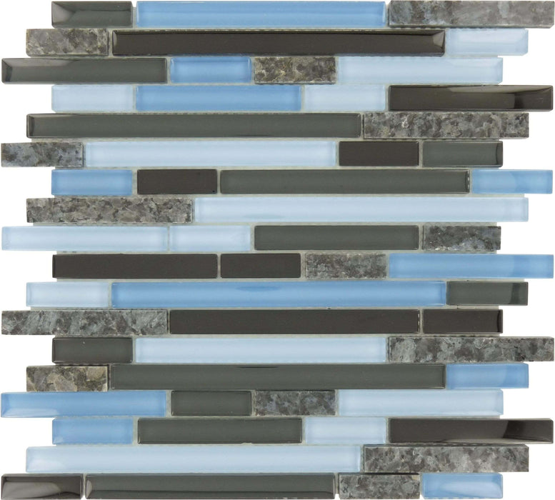 Blue Sequence Random Brick Glass and Stone Tile Tuscan Glass