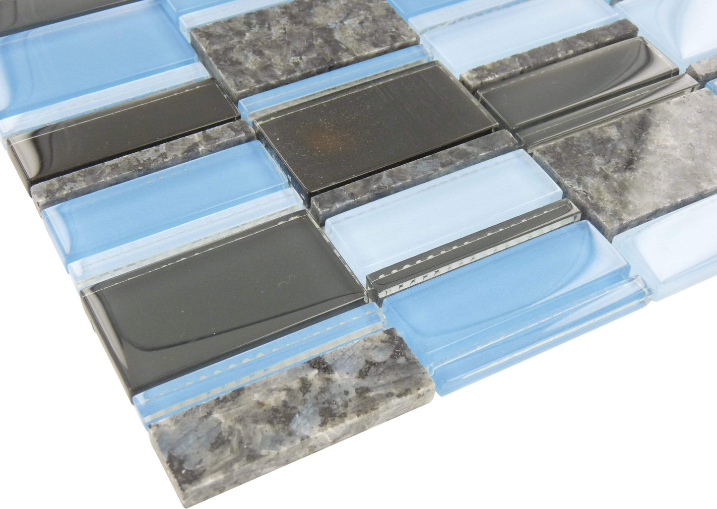 Blue Sequence Stacked Brick Glass and Stone Tile Tuscan Glass