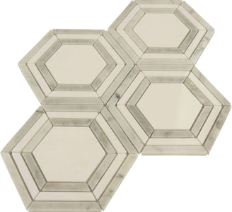 Brickstorm Hexagon White Carrara and Cream White Polished Stone Tile INT1