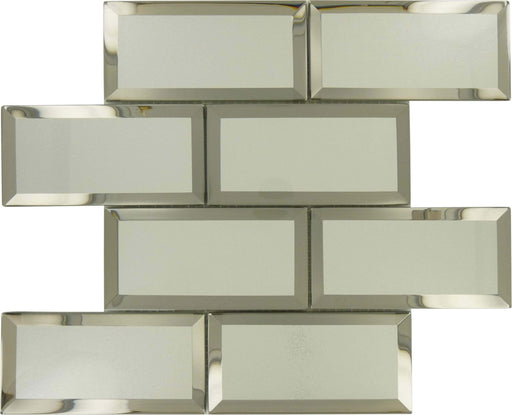 Inverted Beveled Mirror 3" x 6" Silver Metallic Glossy Glass Subway Tile Tuscan Glass