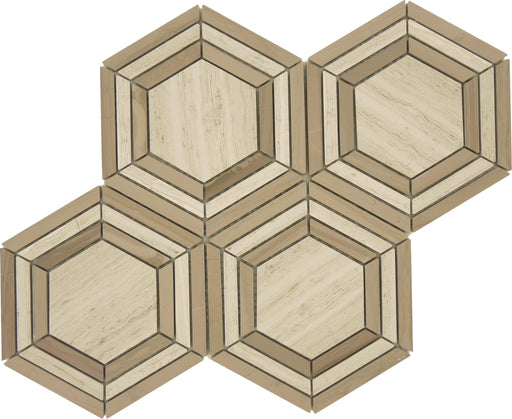 Cave Hexagon Wooden Beige and Brown Polished Stone Tile Tuscan Glass