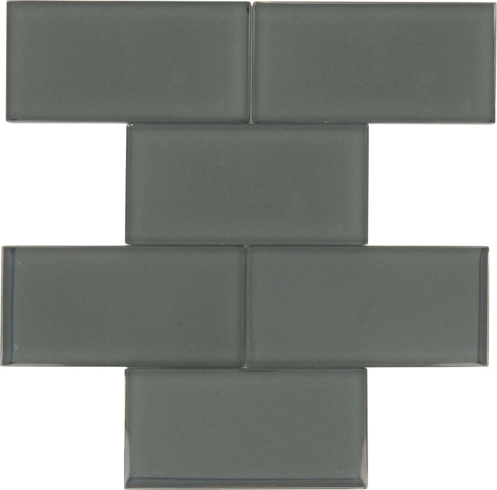 Charcoal Grey 3" x 6" Glossy Glass Subway Tile Tuscan Glass