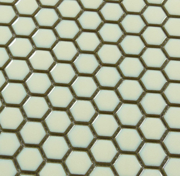 Creamy White Hexagon Glossy Porcelain Tile Tuscan Glass